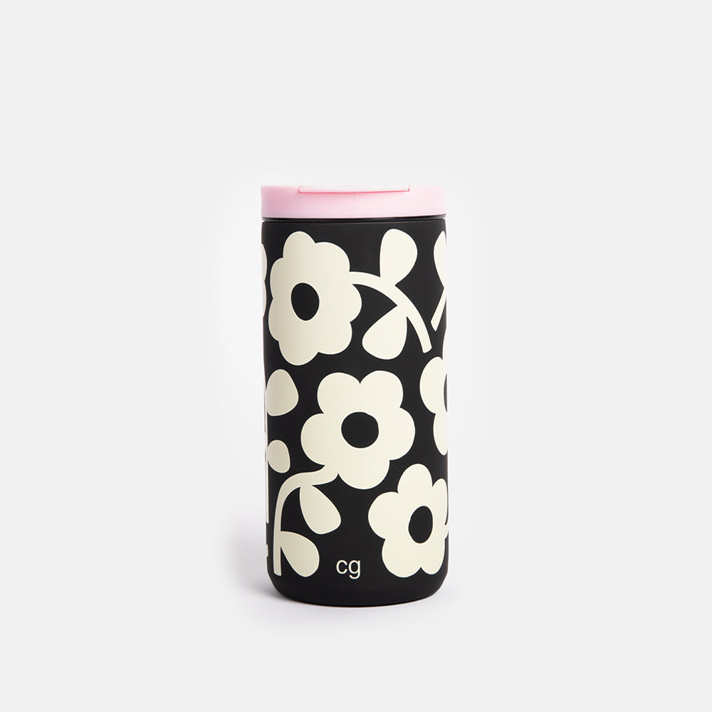 Caroline Gardner Monochrome Flower Stainless Steel Travel Mug