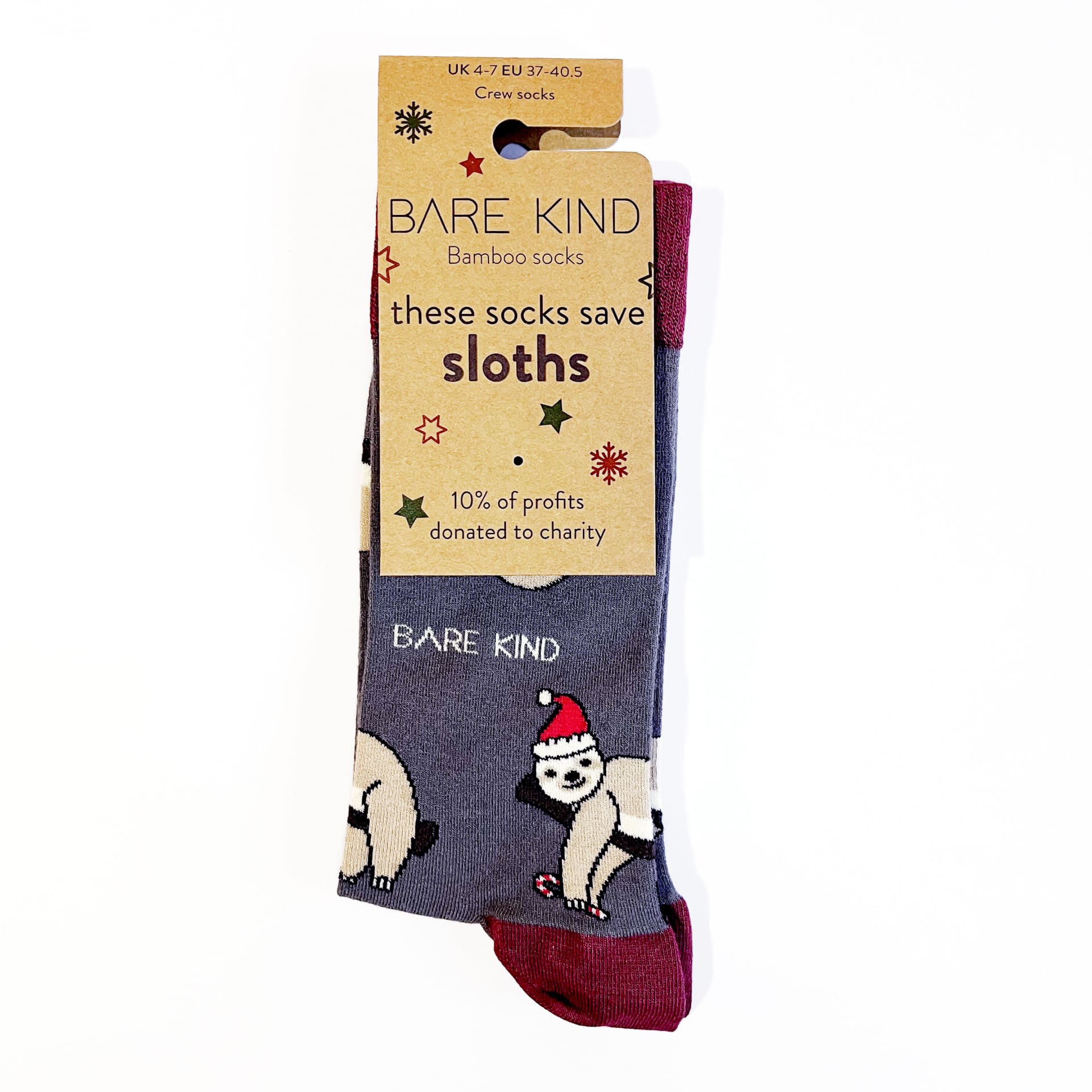 Bare Kind Christmas Save the Sloths Bamboo Socks