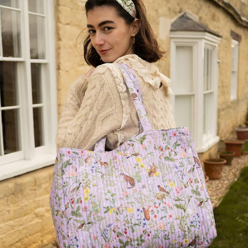 Fable Meadow Creatures Lilac Quilted Tote Bag